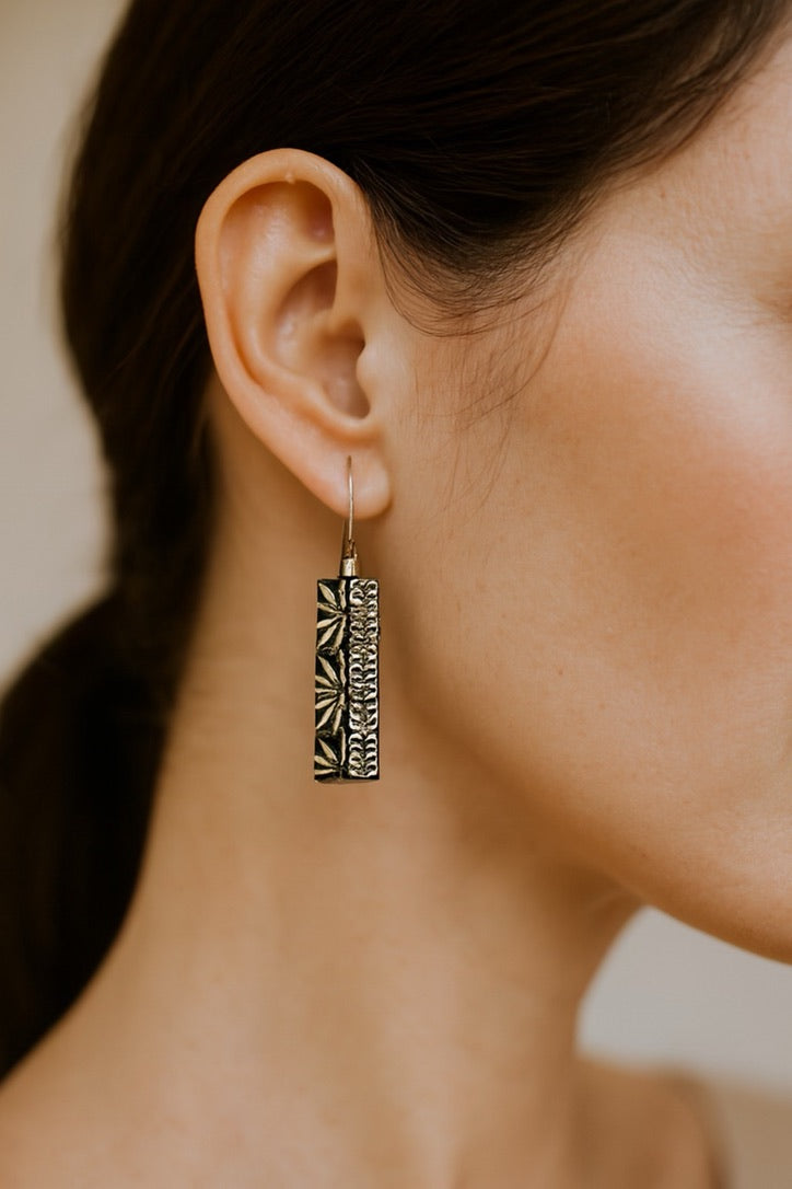 Black, Gold & White Geometric | Bar Earrings