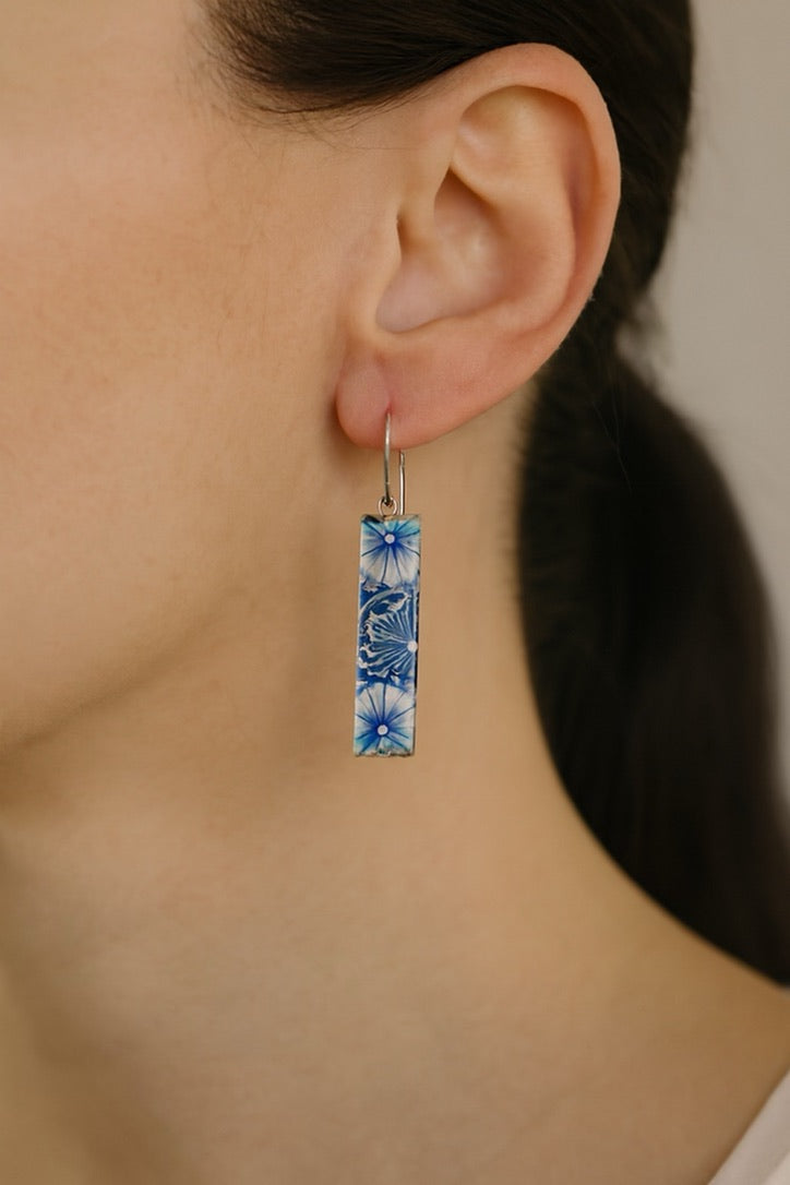 Blue & White Floral Medallion | Bar Earrings