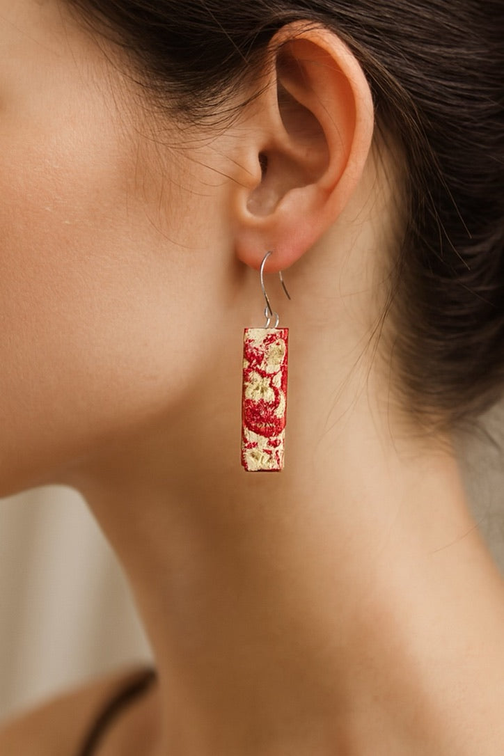 Red & White Floral | Bar Earrings
