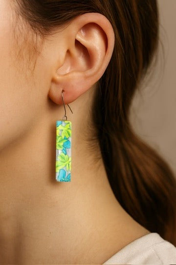 Blue, Green & Yellow Floral | Bar Earrings