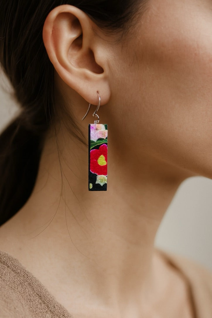 Red & Pink Floral | Bar Earrings