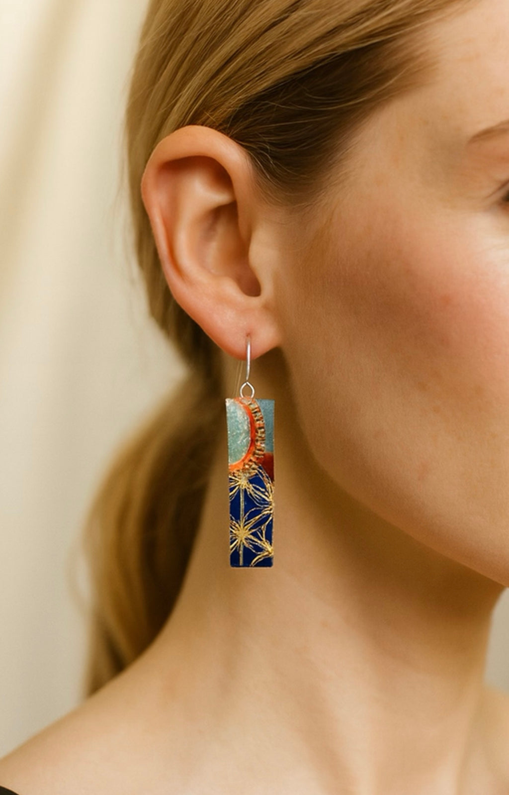 Light Blue, Red & Navy wagara| Bar Earrings
