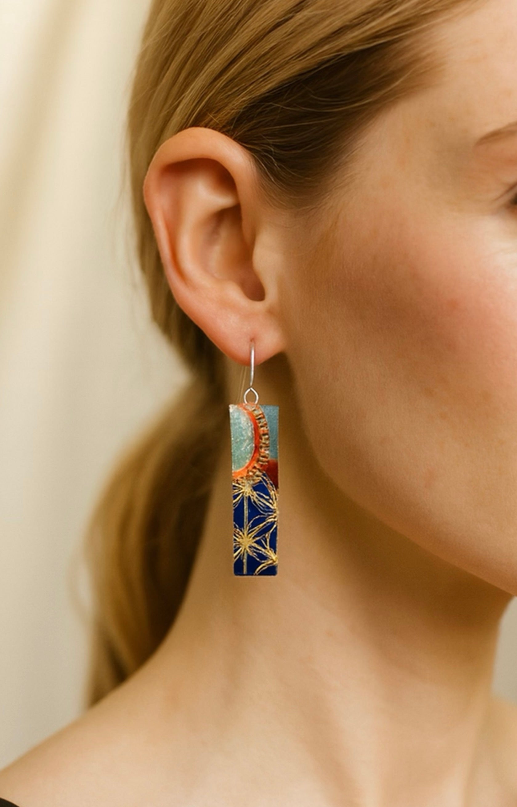 Light Blue, Red & Navy wagara| Bar Earrings