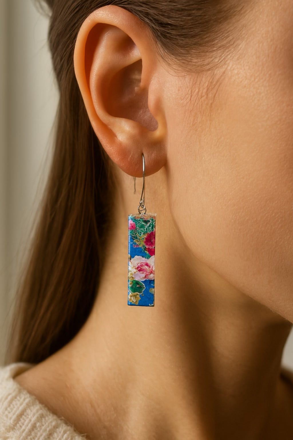 Blue, Sakura Flower Reed | Bar Earrings