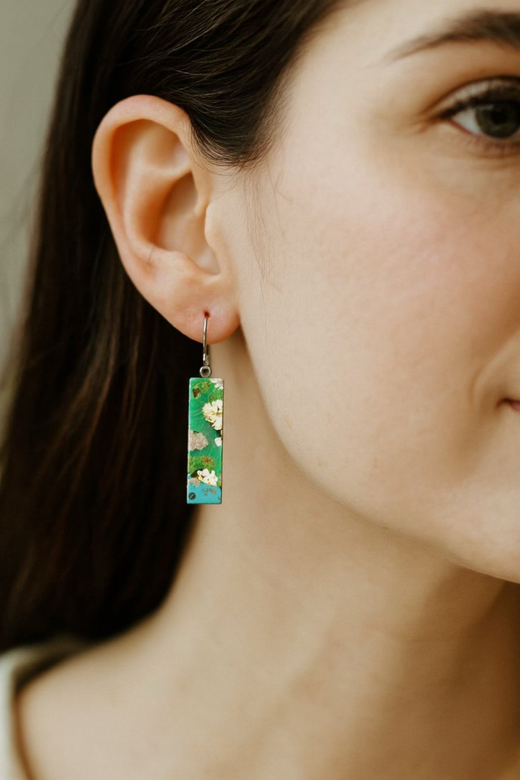 Turquoise, White & Gold Floral | Bar Earrings